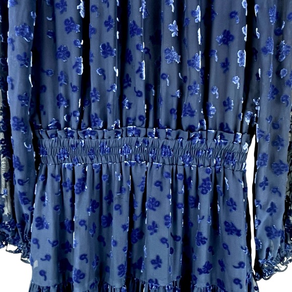 Anthro Shoshanna Velvet Burnout Levon Dress Floral Silk Lapis Blue Silk Blend 6 - Picture 7 of 12